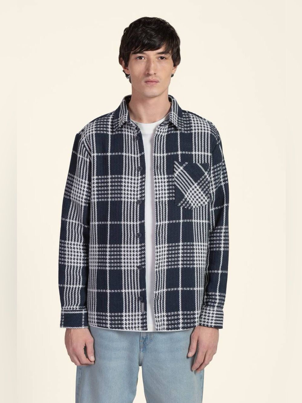 LARSSON & Co, Men’s Blue/White Large Check Overshirt, Size Large